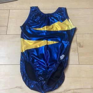 AM blue & gold gymnastics leotard